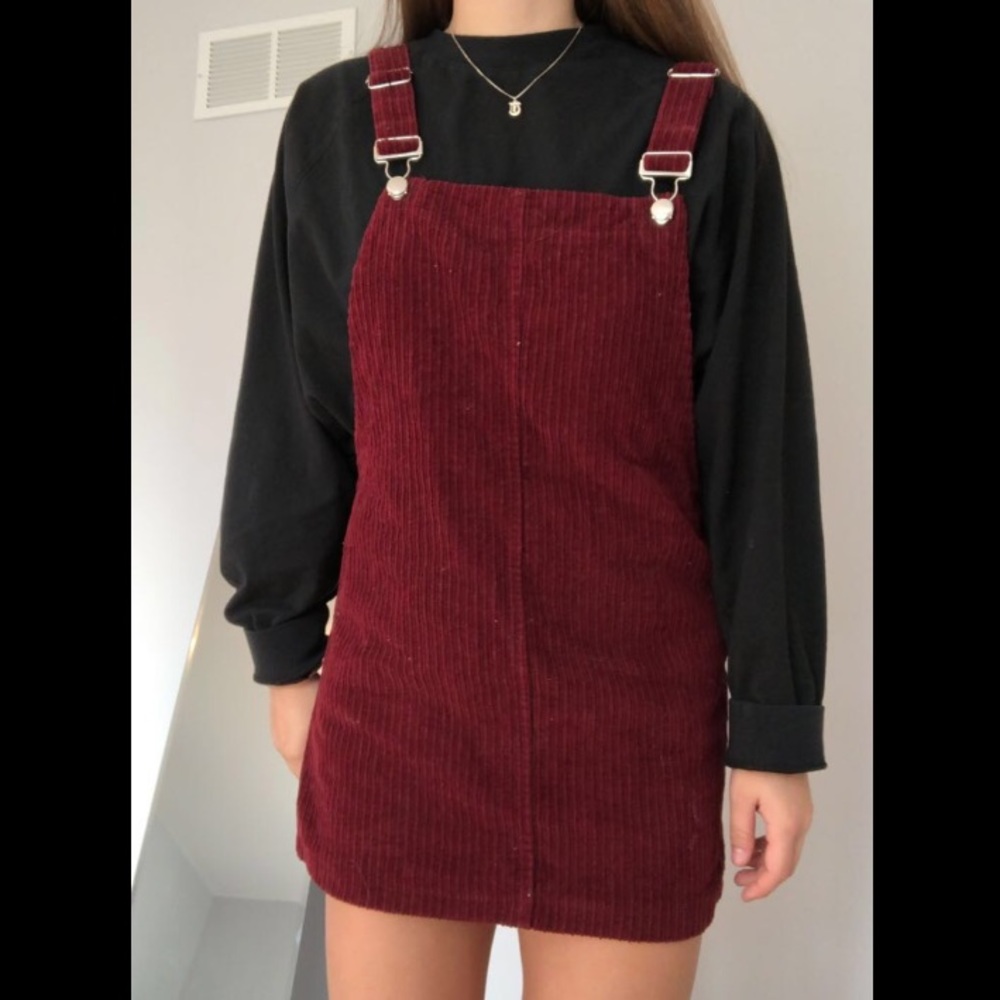 Burgundy / red overall style corduroy dress